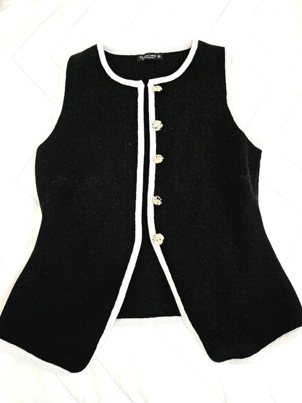 Emerson Lang Brand Black White detail Vest Gold Buttons Size Small